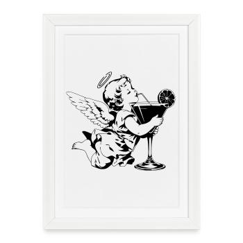Cocktail Angel – Chérubin avec une boisson dans un verre - Affiche encadrée (27 × 37 cm) - blanc - Devant