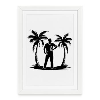 Holiday Palm Trees Beach Silhouette - Framed poster (27 × 37 cm) - white - Front