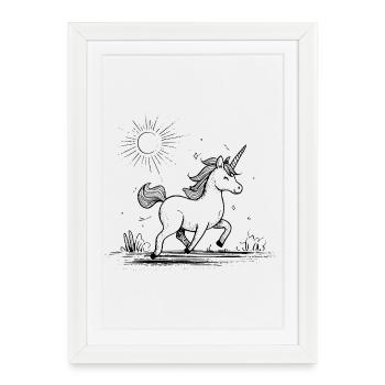 Licorne au soleil - Affiche encadrée (27 × 37 cm) - blanc - Devant