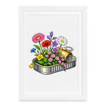 Fleurs colorées dans une illustration en étain ouvert - Affiche encadrée (27 × 37 cm) - blanc - Devant