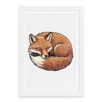 Sleeping fox in retro vintage style - Framed poster (27 × 37 cm) - white - Front