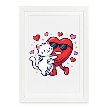 Une Saint-Valentin amusante pour les propriétaires de chats - Affiche encadrée (27 × 37 cm) - blanc - Devant