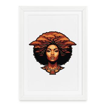 Portrait afro en cheveux d’arbre - Affiche encadrée (27 × 37 cm) - blanc - Devant