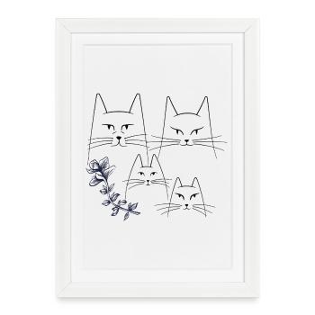 Chats avec une vrille florale - Affiche encadrée (27 × 37 cm) - blanc - Devant