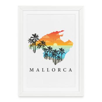 Majorque Sonnenuntergang Palmen Silhouette - Affiche encadrée (27 × 37 cm) - blanc - Devant