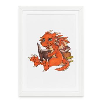 Cute Reading Dragon Fantasy Gift Idea - Framed poster (27 × 37 cm) - white - Front