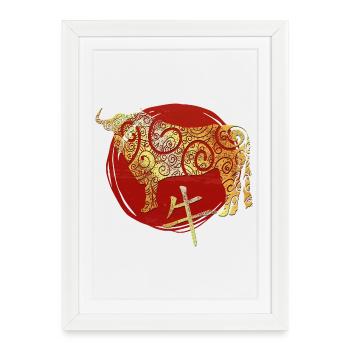 Horoscope zodiacal chinois bœuf - Affiche encadrée (27 × 37 cm) - blanc - Devant