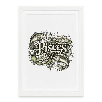 Pisces Zodiac Fish & Lilies - Framed poster (27 × 37 cm) - white - Front