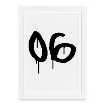 Nombre 06 Style Graffiti Urbain - Affiche encadrée (27 × 37 cm) - blanc - Devant