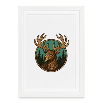 Emblème du cerf dans la forêt - Affiche encadrée (27 × 37 cm) - blanc - Devant