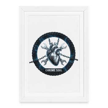 Moto Biker V-Twin Moteur Crâne Cœur Love Rocker - Affiche encadrée (27 × 37 cm) - blanc - Devant