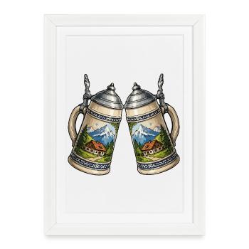 Alpenpanorama Bierkrüge Bier - Gerahmtes Poster (27 × 37 cm) - Weiß - Vorne