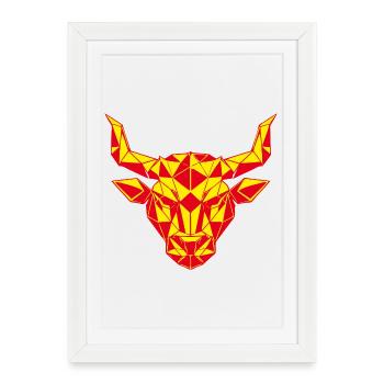 Tête de taureau géométrique feu rouge, signe du zodiaque - Affiche encadrée (27 × 37 cm) - blanc - Devant