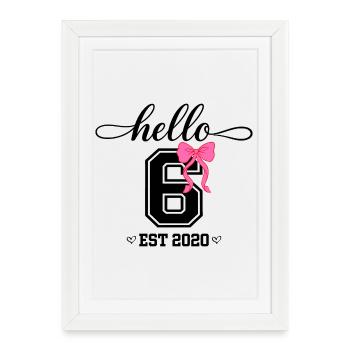 Hello 6 Est 2020 Girls Birthday Design - Framed poster (27 × 37 cm) - white - Front