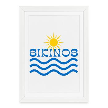 Sikonos-Soleil sur les vagues bleues - Affiche encadrée (27 × 37 cm) - blanc - Devant