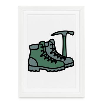 Bottes de randonnée Piolets Alpinistes Alpes Randonneurs - Affiche encadrée (27 × 37 cm) - blanc - Devant