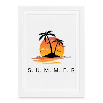 Silhouette de l’été des palmiers de Sunset Island - Affiche encadrée (27 × 37 cm) - blanc - Devant