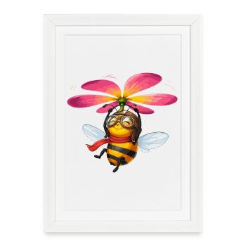 Abeille steampunk avec hélice fleurie - Affiche encadrée (27 × 37 cm) - blanc - Devant