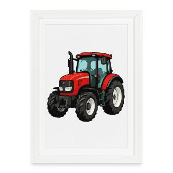 Design de dessin animé Red Tractor - Affiche encadrée (27 × 37 cm) - blanc - Devant