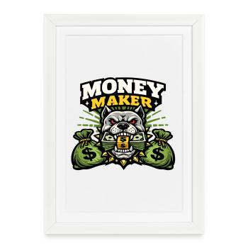 Motif du bouledogue Money Maker - Affiche encadrée (27 × 37 cm) - blanc - Devant