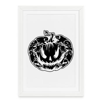 Halloween Pumpkin with many ghosts - Framed poster (27 × 37 cm) - white - Front