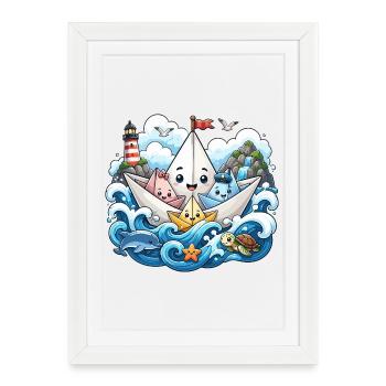 Paper Boat Sea Adventure - Framed poster (27 × 37 cm) - white - Front