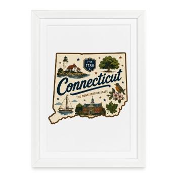 Connecticut Vintage State Souvenir Sticker - Framed poster (27 × 37 cm) - white - Front