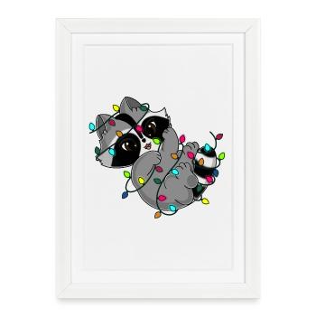 Snuggles the raccoon and the fairy lights - Framed poster (27 × 37 cm) - white - Front
