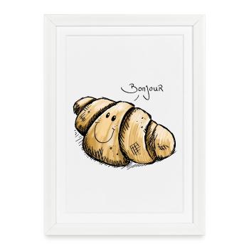 Bonjour délicieux croissant - Illustration - Affiche encadrée (27 × 37 cm) - blanc - Devant