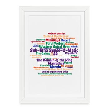 Nuage de mots de science-fiction avec 42 - Affiche encadrée (27 × 37 cm) - blanc - Devant
