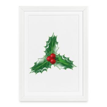 Holly branch with three leaves and three berries - Framed poster (27 × 37 cm) - white - Front