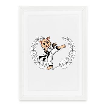 Chat judo karaté chat arts martiaux enfants - Affiche encadrée (27 × 37 cm) - blanc - Devant
