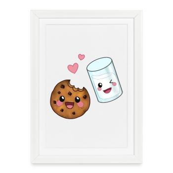 Dreamteam Kawaii Biscuits &lait pour chats gourmons - Affiche encadrée (27 × 37 cm) - blanc - Devant