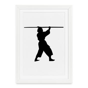Kobudo with long bo above the head shadow figure - Framed poster (27 × 37 cm) - white - Front
