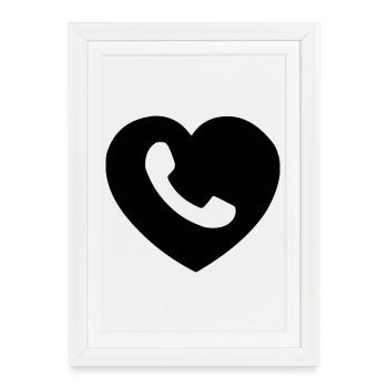 Cœur ou cœur avec téléphone ombre coupée - Affiche encadrée (27 × 37 cm) - blanc - Devant