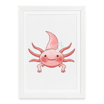 petit axolotl mignon pour les enfants et adultes - Affiche encadrée (27 × 37 cm) - blanc - Devant