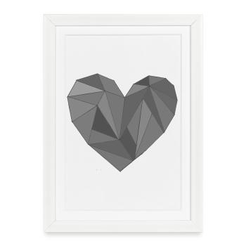 coeur nuances de gris - Affiche encadrée (27 × 37 cm) - blanc - Devant