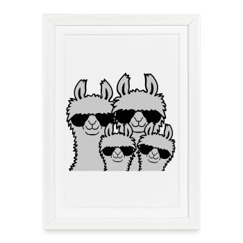 Lama Famille Parents Enfant - Affiche encadrée (27 × 37 cm) - blanc - Devant