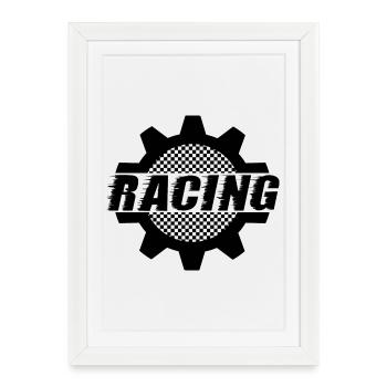 Racing - Roue dentée de sport automobile - Vitre automatique de voiture - Affiche encadrée (27 × 37 cm) - blanc - Devant