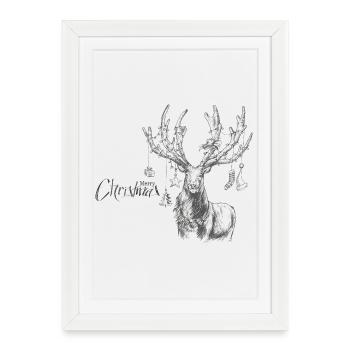 Cerf de Noël avec cadeaux - Affiche encadrée (27 × 37 cm) - blanc - Devant