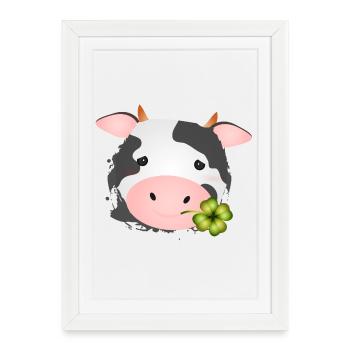 cute cow with shamrock for farm fans - Framed poster (27 × 37 cm) - white - Front
