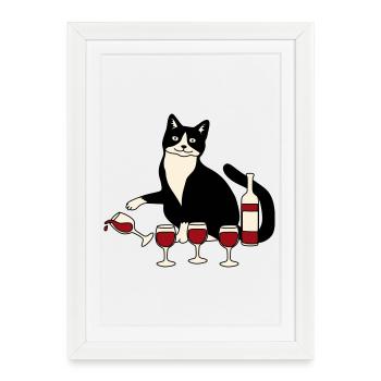 Verre à vin pour chat - Affiche encadrée (27 × 37 cm) - blanc - Devant