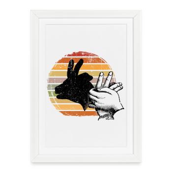 Retro Sunset Peace Sign Silhouette - Framed poster (27 × 37 cm) - white - Front