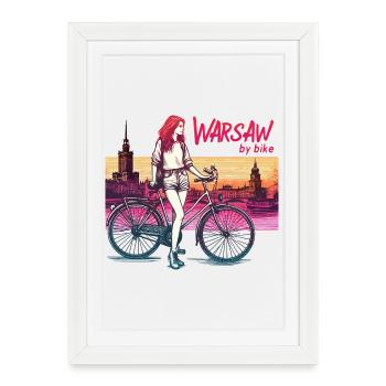 Varsovie Vélo Fille Illustration - Affiche encadrée (27 × 37 cm) - blanc - Devant