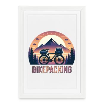 Mountain Camping Vélo Bikepacking Bike Packing - Affiche encadrée (27 × 37 cm) - blanc - Devant