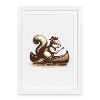 Motif ludique d’un écureuil dans un canoë - Affiche encadrée (27 × 37 cm) - blanc - Devant
