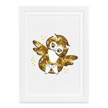 Illustration de fille hibou scintillant - Affiche encadrée (27 × 37 cm) - blanc - Devant