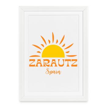ZARAUTZ Espagne--T-Shirt Emblème du Soleil Brillant - Affiche encadrée (27 × 37 cm) - blanc - Devant