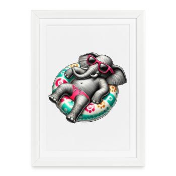 A relaxed elephant on a swimming ring - Framed poster (27 × 37 cm) - white - Front
