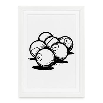 Boules de billard - Affiche encadrée (27 × 37 cm) - blanc - Devant